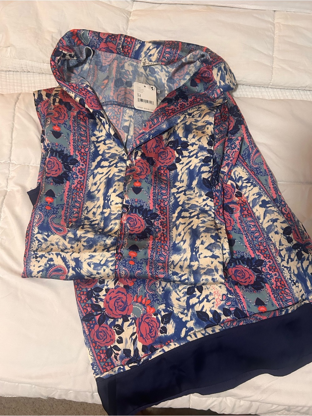Free People Pink & Blue Floral Wide-Leg Satin Pajamas - Picture 5 of 6